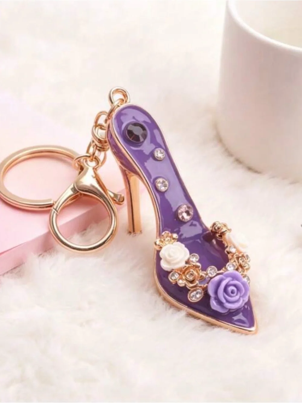 Purple Floral High Heel Keychain Charm